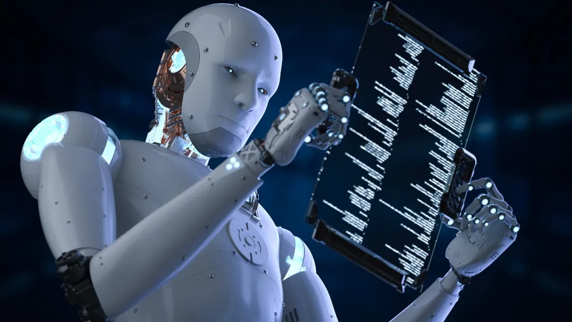 Robot yapısal dijital veri ve Knowledge Graph bağlantılarını analiz ediyor — marka entity'sinin bilgi grafiğine entegrasyonu